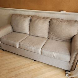 84" Grey Cloth Fold Out Couch Into Bed