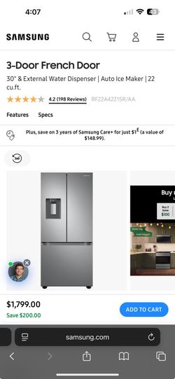 New Samsung French Door 30" Wide Stainless Steel Fridge