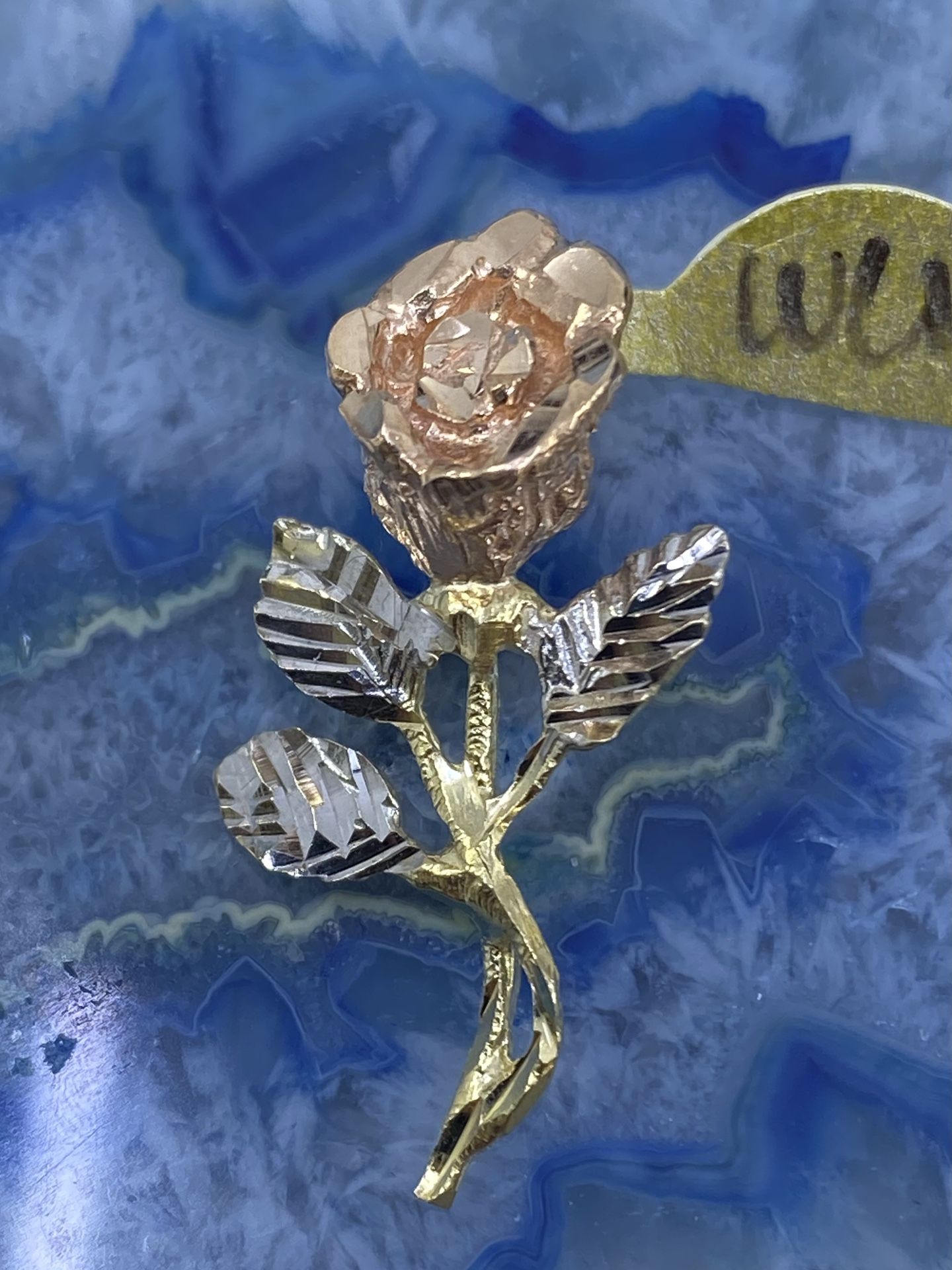 $425 Three Tone Gold Rose Charm Pendant 