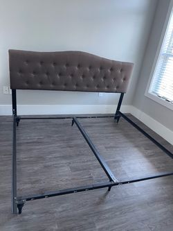 King Tufted Upholstered Headboard with Metal Bed Frame