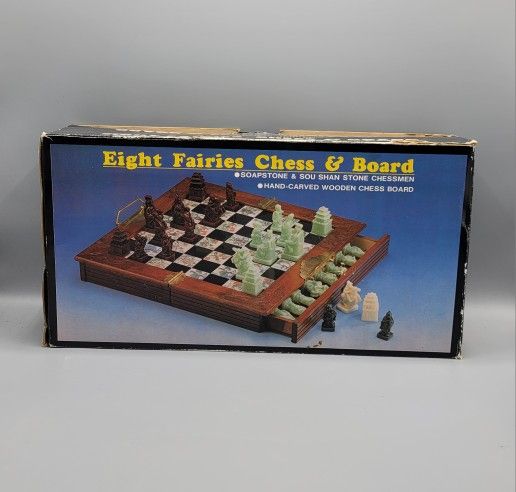 Vintage Eight Fairies Chess & Board In Box Red & Green Pieces