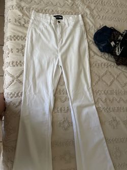 White high waisted flare jeans