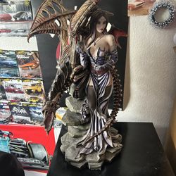 Large 26"H Gothic Soothsayer Psychic Fairy & Bone Skeletal Ghost Dragon Statue