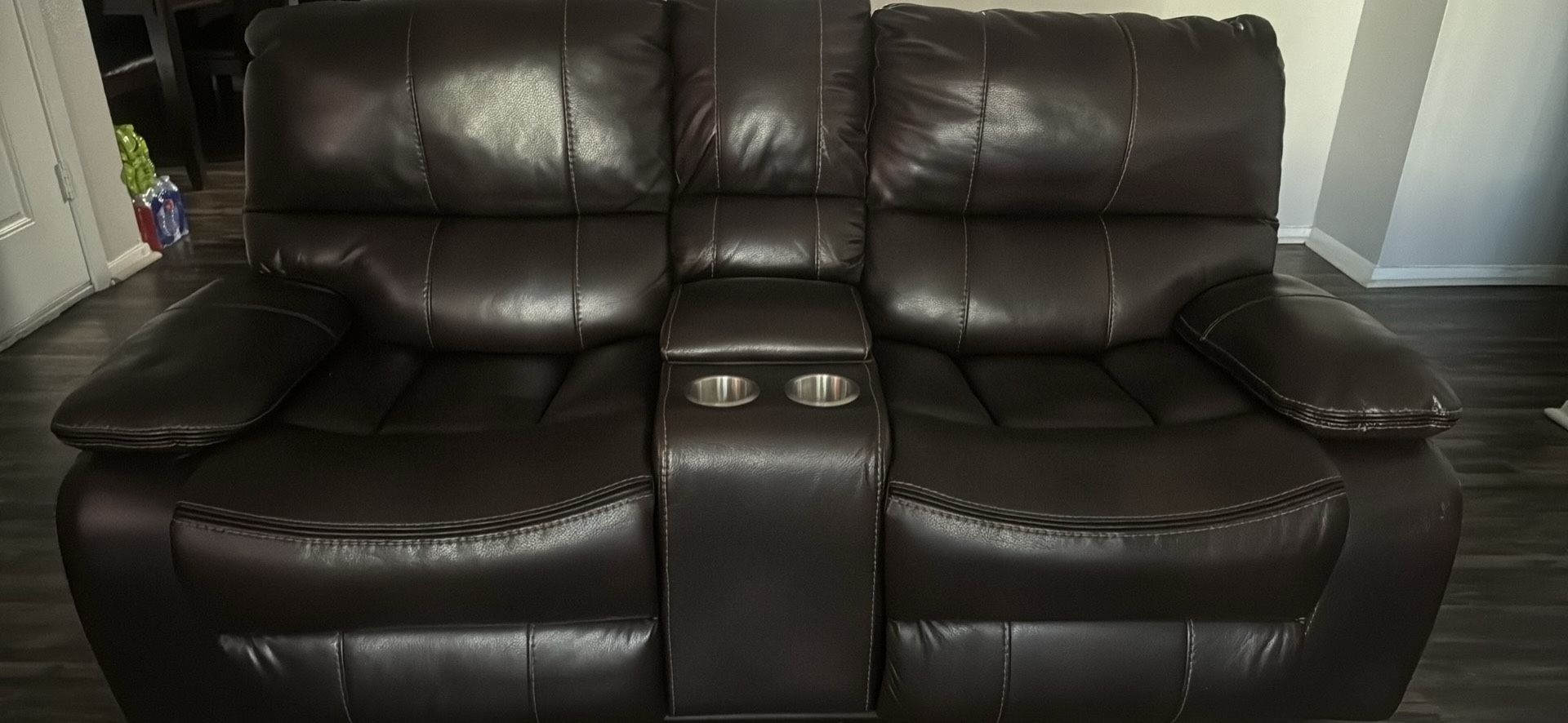 Brown Leather Couch and Love Seat