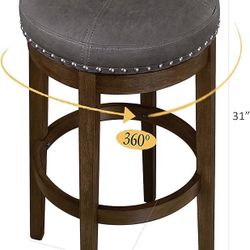 Kitchen Swivel Pub Height Stool Backless Bar Stool Chair, Grey Faux Leather, Set of 1