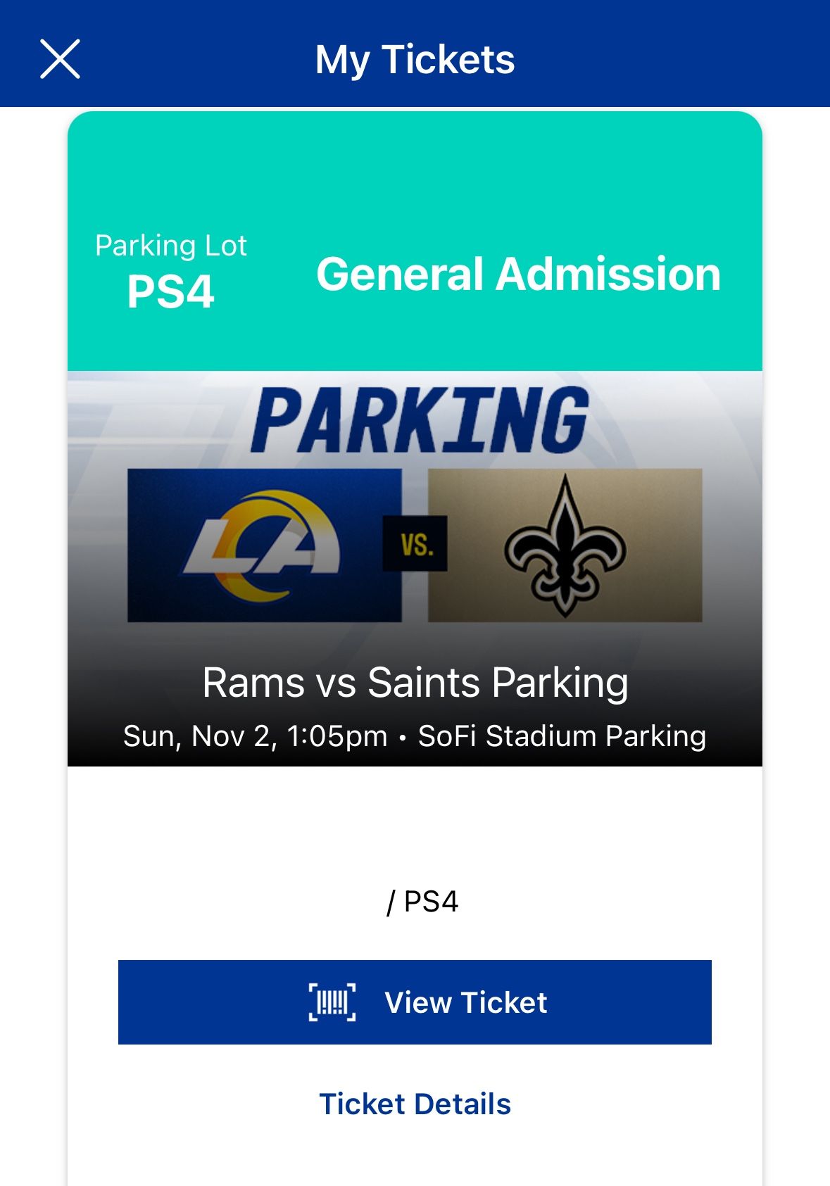 Rams vs Saints PS4 PARKING $85
