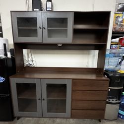 Wood Hutch Cabinet with Glass Doors