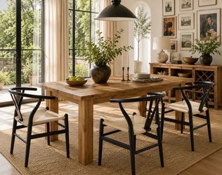Set of 4 Black Wishbone Dining Chairs – Woven Seats – Brand New