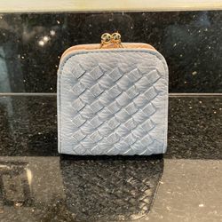 Multi-Function Weave PU Leather Ladies Small Coin Purse Light Blue/Pink 3.5”L