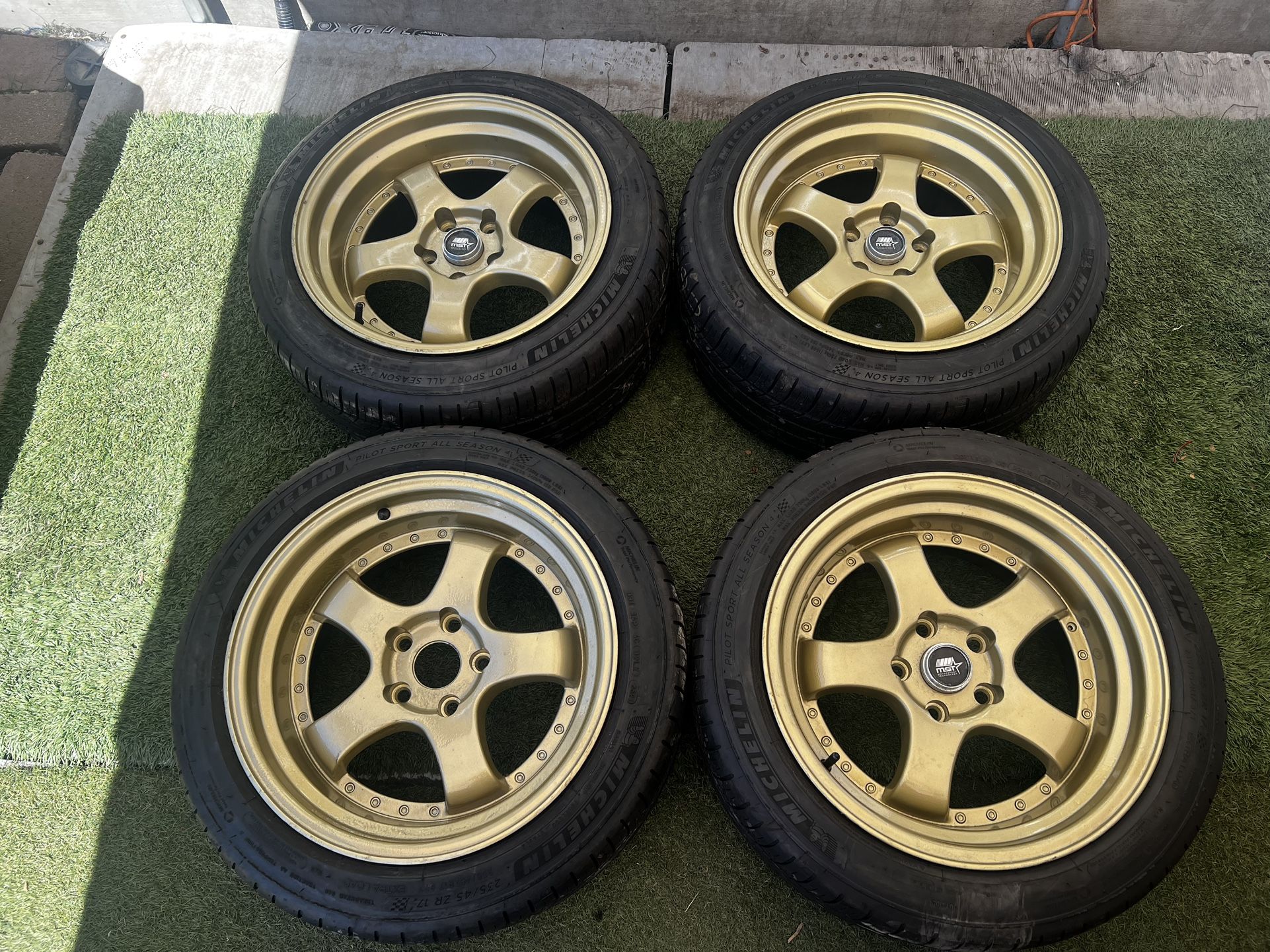 MERCEDES- AUDI- VW JETTA- RABBIT 17” MST MOTORSPORT GOLD WHEELS & MICHELLIN TIRES