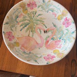 Large Flamingo And Pineapple Melamine Serving Bowl 