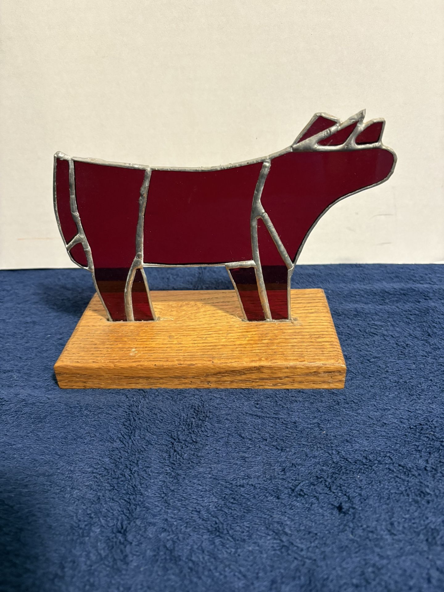 6” Homemade Red Tall Stained Glass Cow Cattle Simmental Decor Accent Award Farm