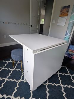 White Folding Table with Drawers - IKEA Norden