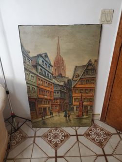 Large Antique Painting On Canvas 