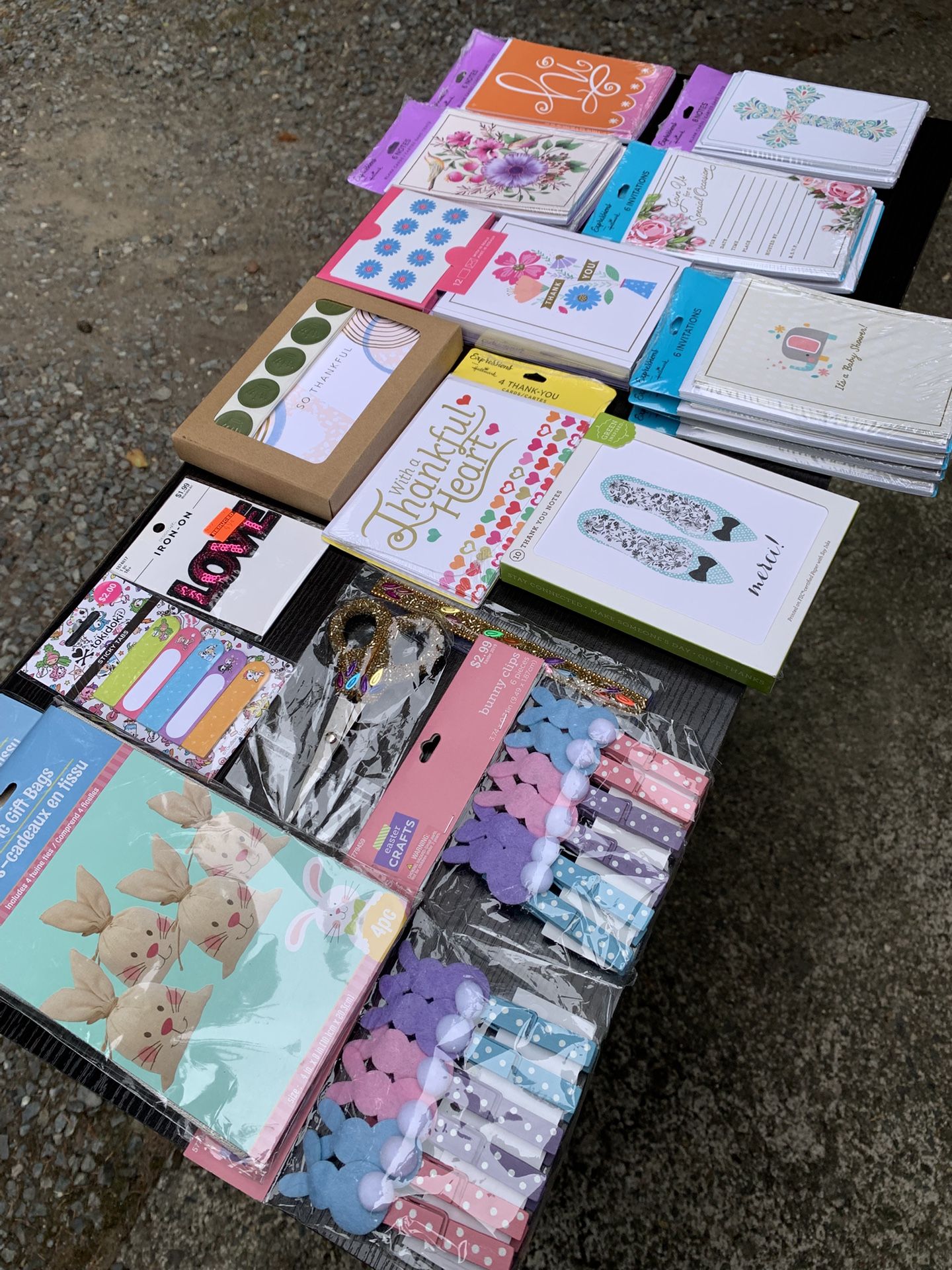 Cards, Thank You, Baby Shower, Invitations, Bunny Bag And Clips, Scissors, And A Ruler