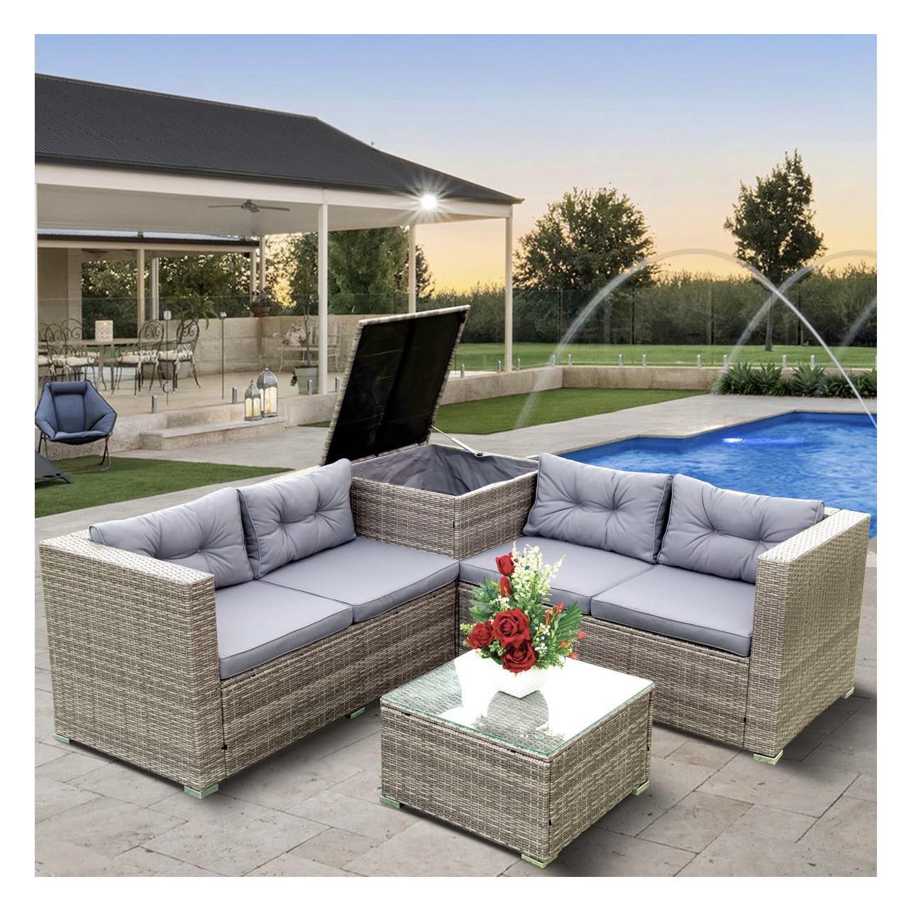 Outdoor Patio Furniture Set New in Original Packaging 7 Piece Premium Quality Set With Cushions Retailed For $1,447.33.