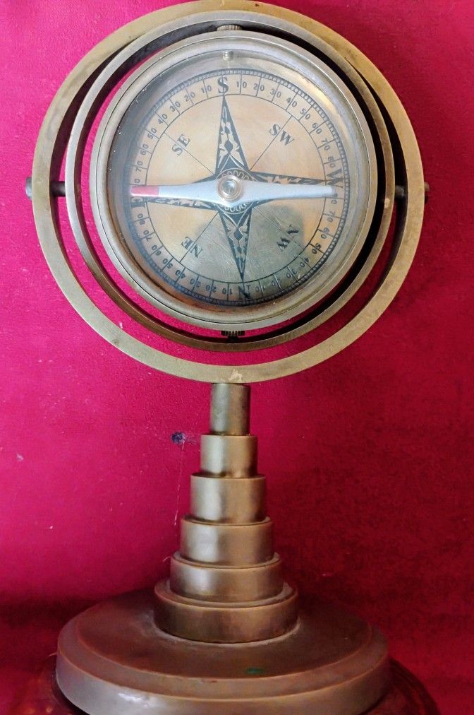 Vintage Brass Ship Floating Gimbal Compass Navigation