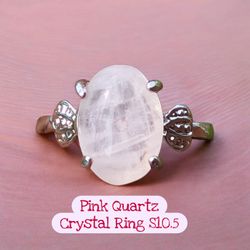 Light Pink Rose Quartz Crystal Ring
