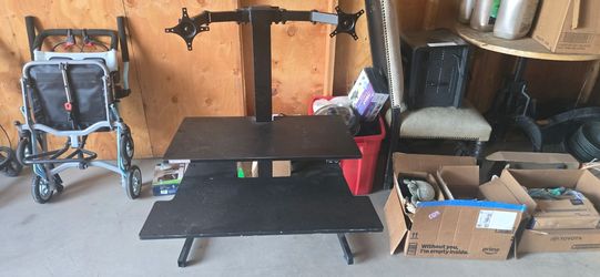 Black Standing Desk Converter with Dual Monitor Mount