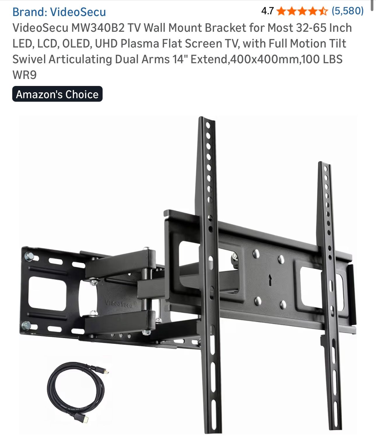 TV wall Mount for 32-65” TV. New In Box. Never Used. 