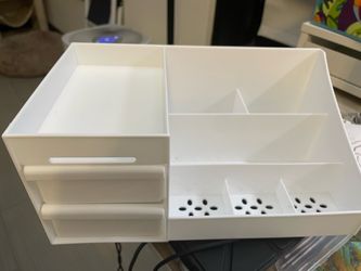 White Plastic Desktop Organizer with Drawers