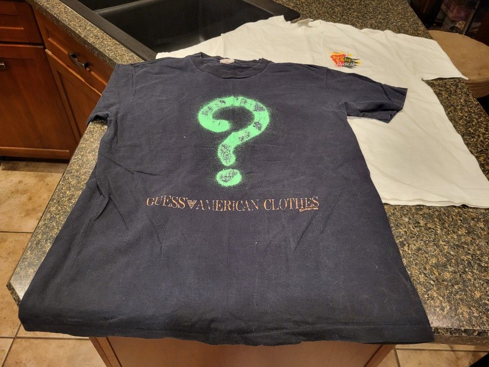 Men/unisex XL Guess black tee and Power Pro Happy Birthday Radical / Creative Nail Design white tee. Lot of 2 Lot 52