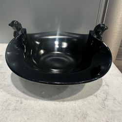 Vintage L.E. Smith Black Amethyst Depression Glass Bowl with Bird Handles