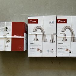 Pfister Ladera 3-Piece Matching Bath Set: 2 Faucets + Shower Trim - NIB, Brushed Nickel
