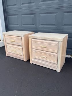 Pair of Matching Vintage Blonde Wood Nightstands | Beautiful Set