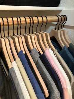 The Container Store Lotus Wood Hangers • Like New • Set of 60 + 5 Pants Hangers