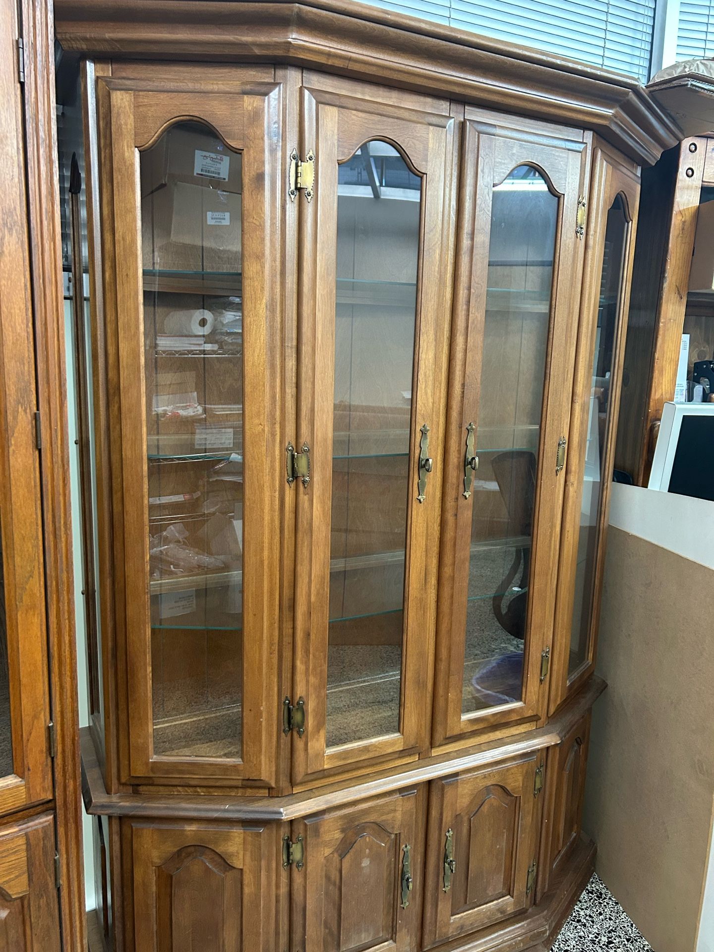 Wooden Cabinet With Glass Doors And Shelves