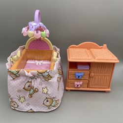 Fisher Price Loving Family Dollhouse Baby Girl Doll Crib with Mobile & Baby Changing Table