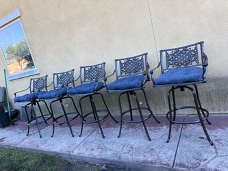 set of 5 heavy cast iron outdoor patio bar stool swivel sturdy
