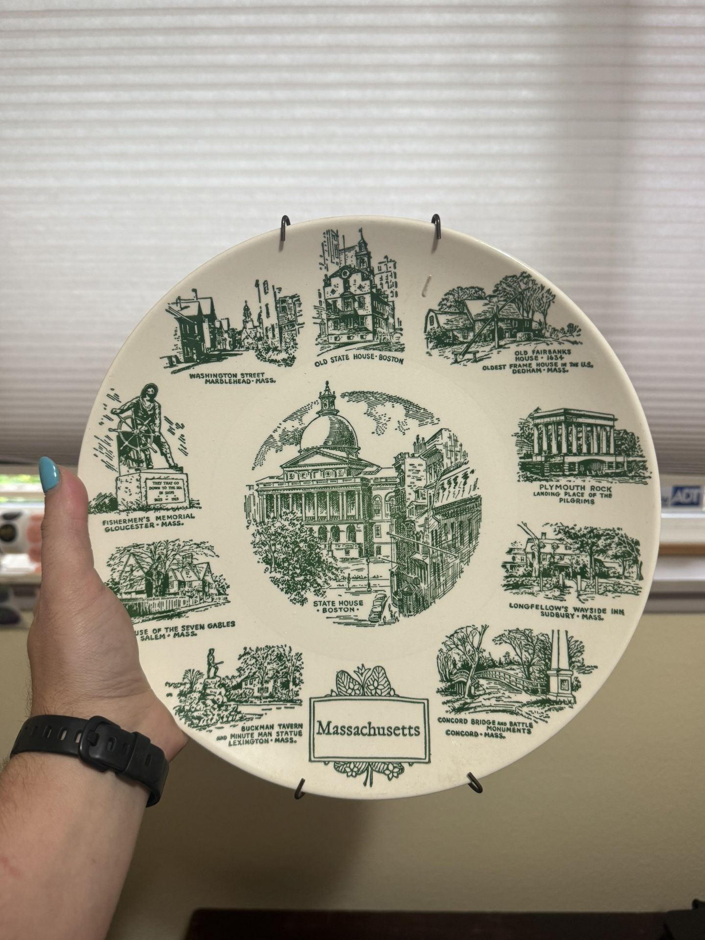 Vintage Massachusetts Landmarks Architecture Lith O Sketch Souvenir Plate 10"