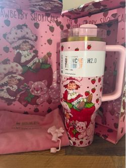 Stanley Strawberry Shortcake Tumbler 40oz | Straw | Straw Topper | Bag | Gift Bx