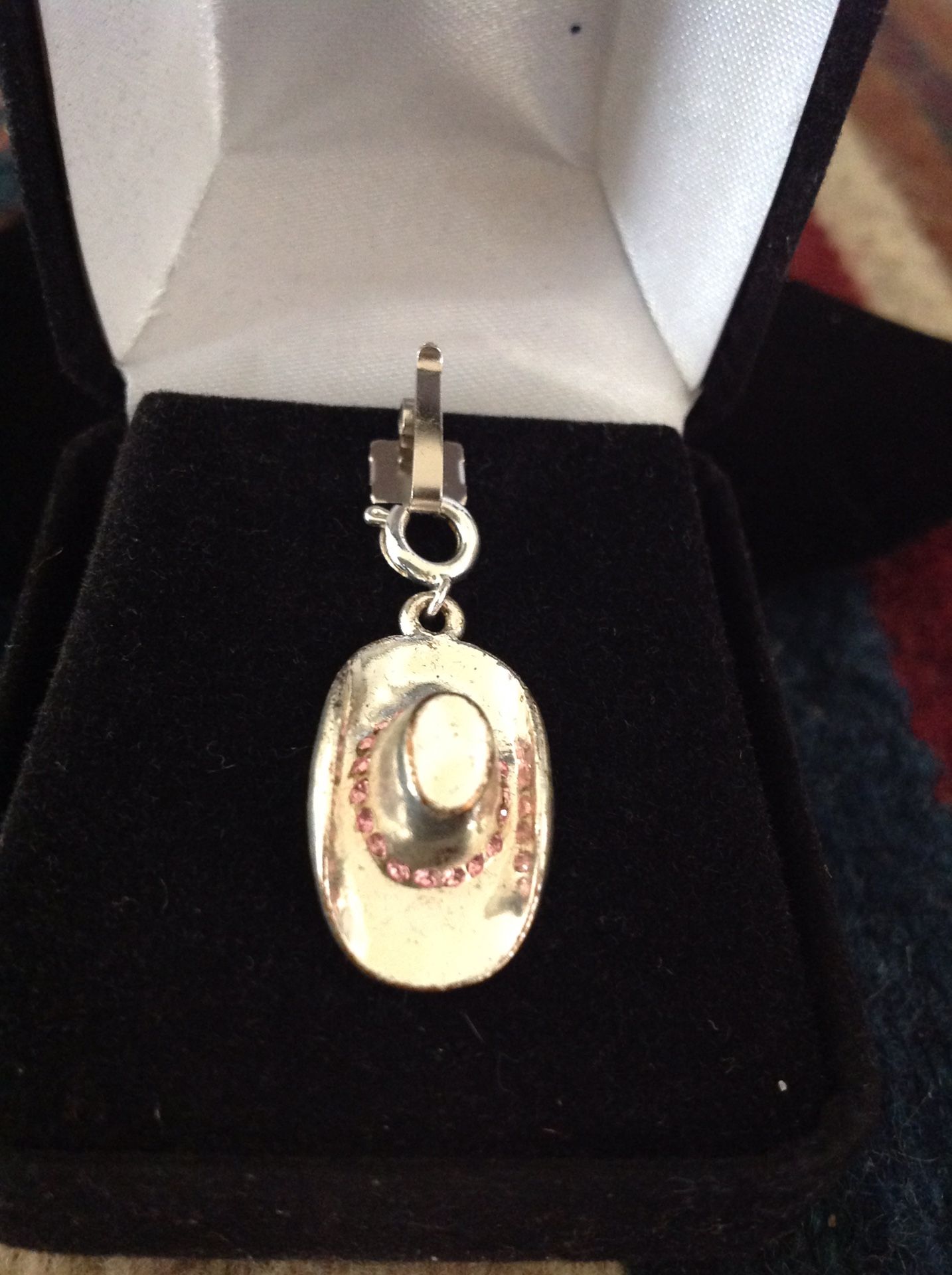 Cowboy Hat Charm or Pendant with Pink Crystals