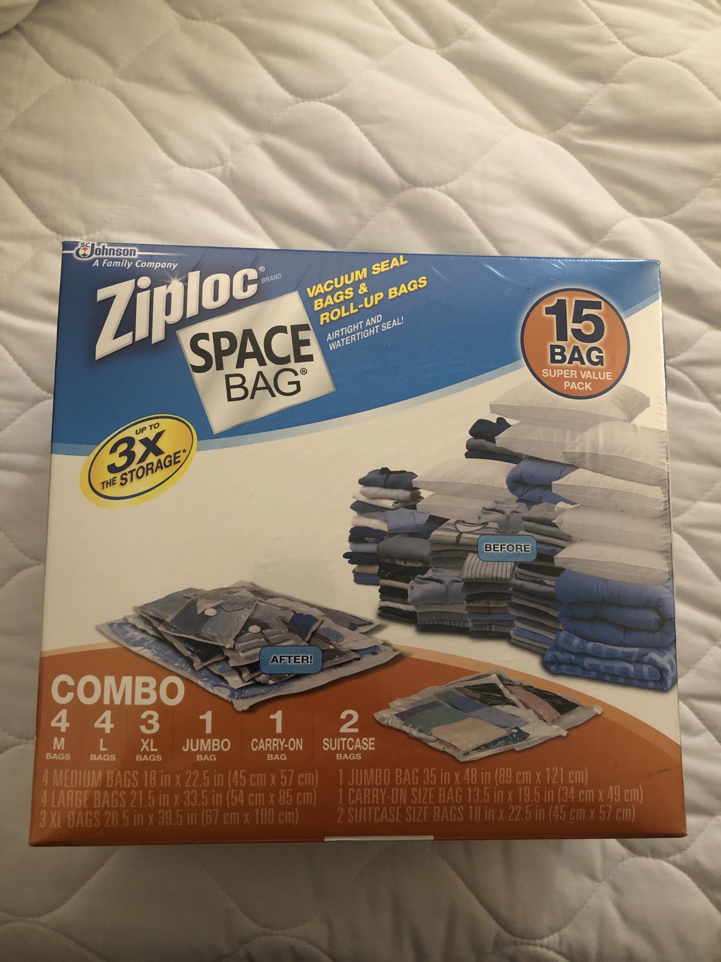 Ziplock Space bags - 15 Bags Set. Super Value Pack Brand New In Plastic