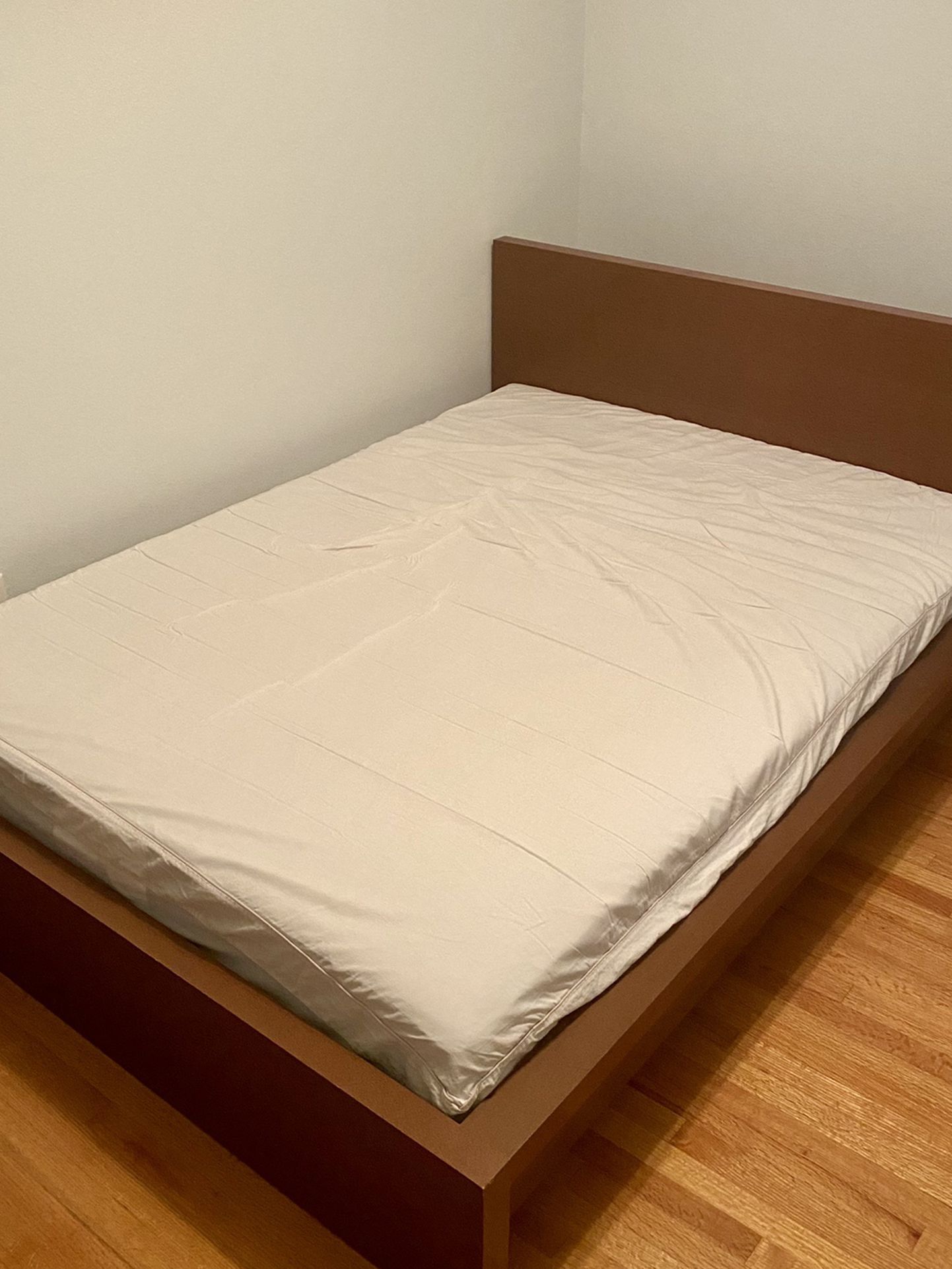 IKEA MALM Brown Full Size Bed Frame Including Wooden Slats And A Full Size Mattress