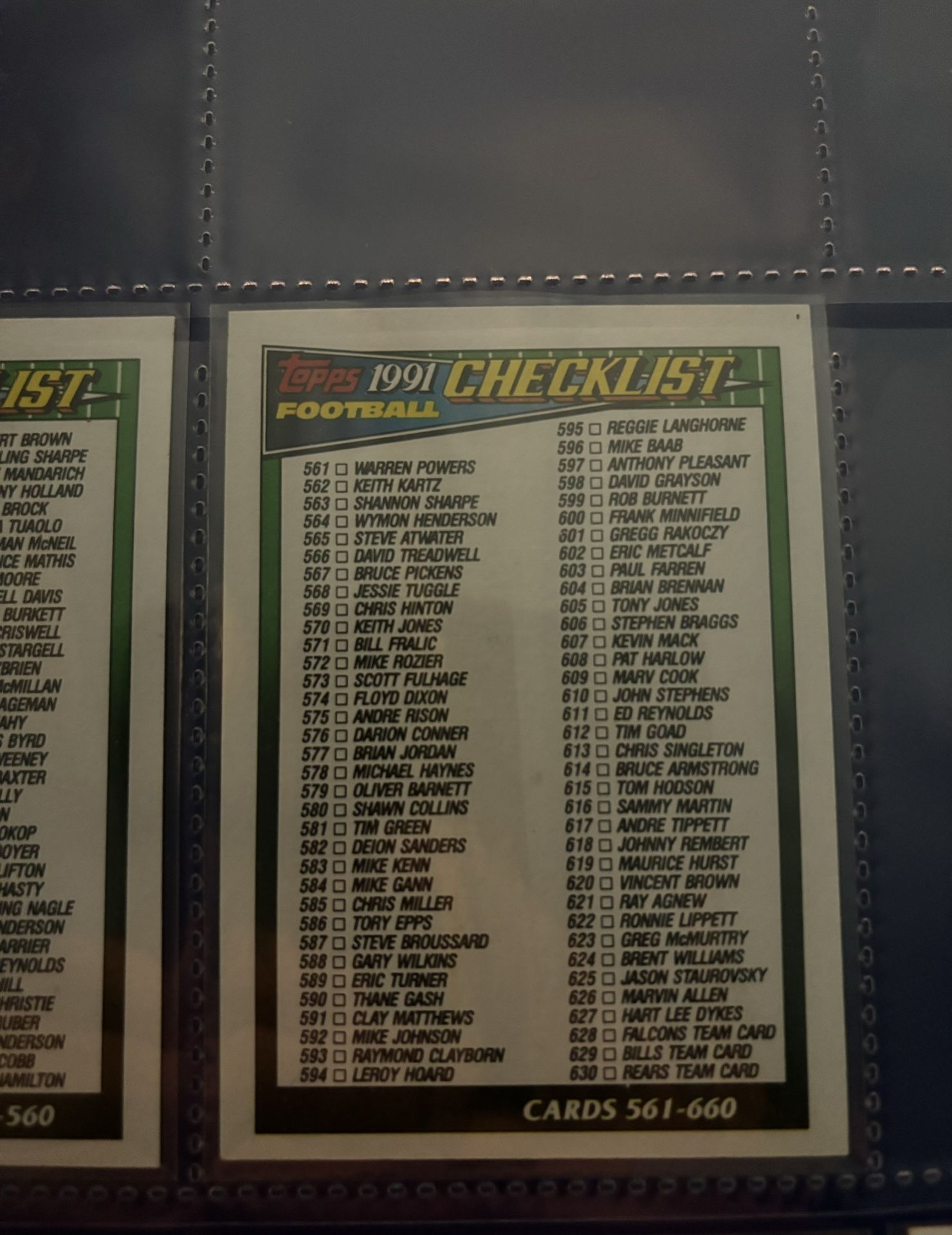 1991 Topps Football Checklist football card #660 #90sfootball