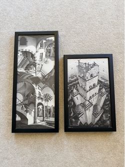 Two Framed M.C. Escher Art Prints – Matching Black Frames