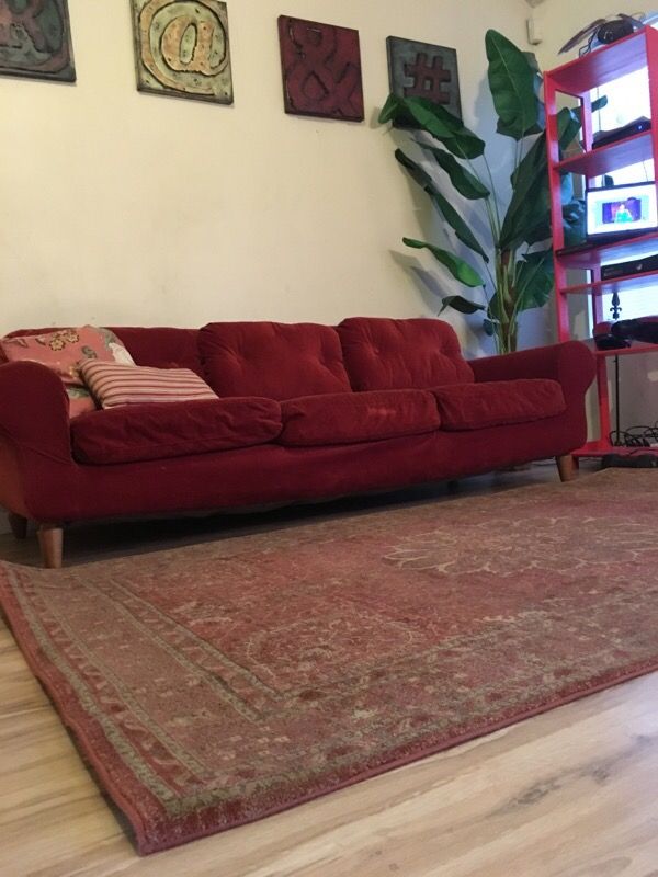 Modern Mid-Century Rustic Orange Couch