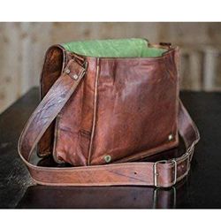 18 inch Leather Full Flap Messenger Handmade Bag Laptop Bag Satchel Bag Padded Messenger Bag School Brown (18x13)


