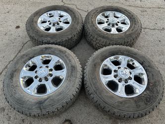 Like New Ram Laramie 2500 Wheels and Goodyear tires 18” Alloy Rims 8 Lug 8x165.1 Bolt pattern 8x6.5 Dodge Diesel 3/4 Ton One Factory original stock Ta