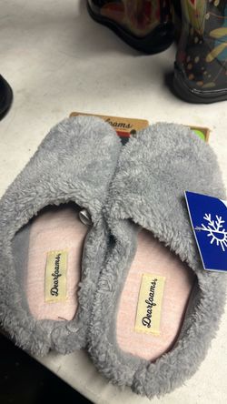 Dearfoams Gray Fuzzy Slide Slippers