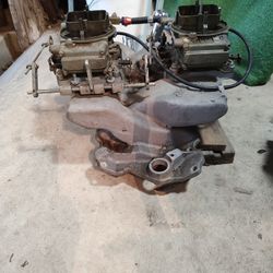 Small Block Chevy Intake. Dual Carburetor. Carburetors Need To Get Rebuilt 