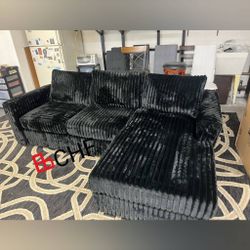 Black Jumbo Corduroy Living Room Sectional Sofa 