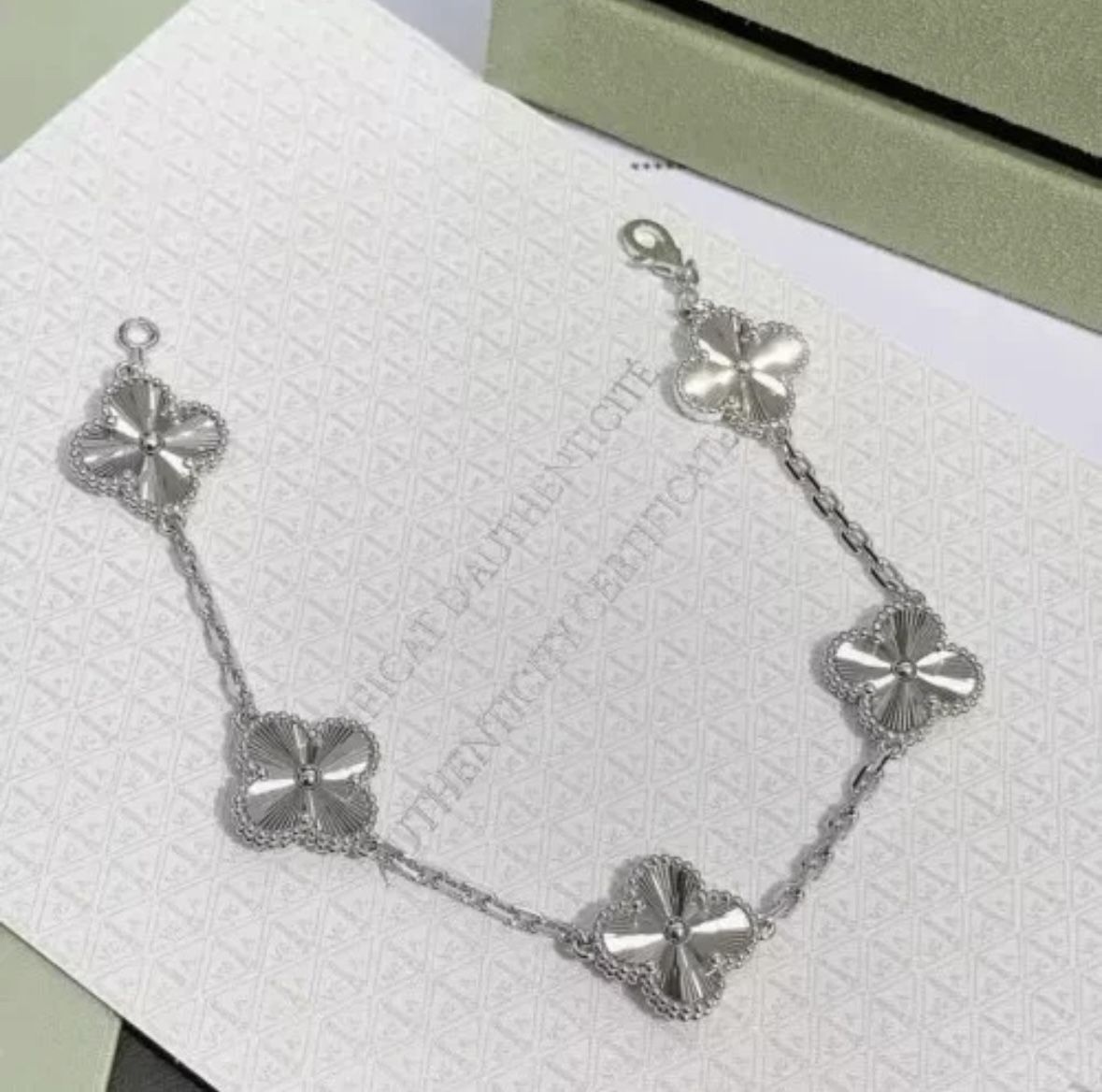 VCA Vintage Alhambra Bracelet Guilloche Gold 5 motifs 18k White Gold Clover