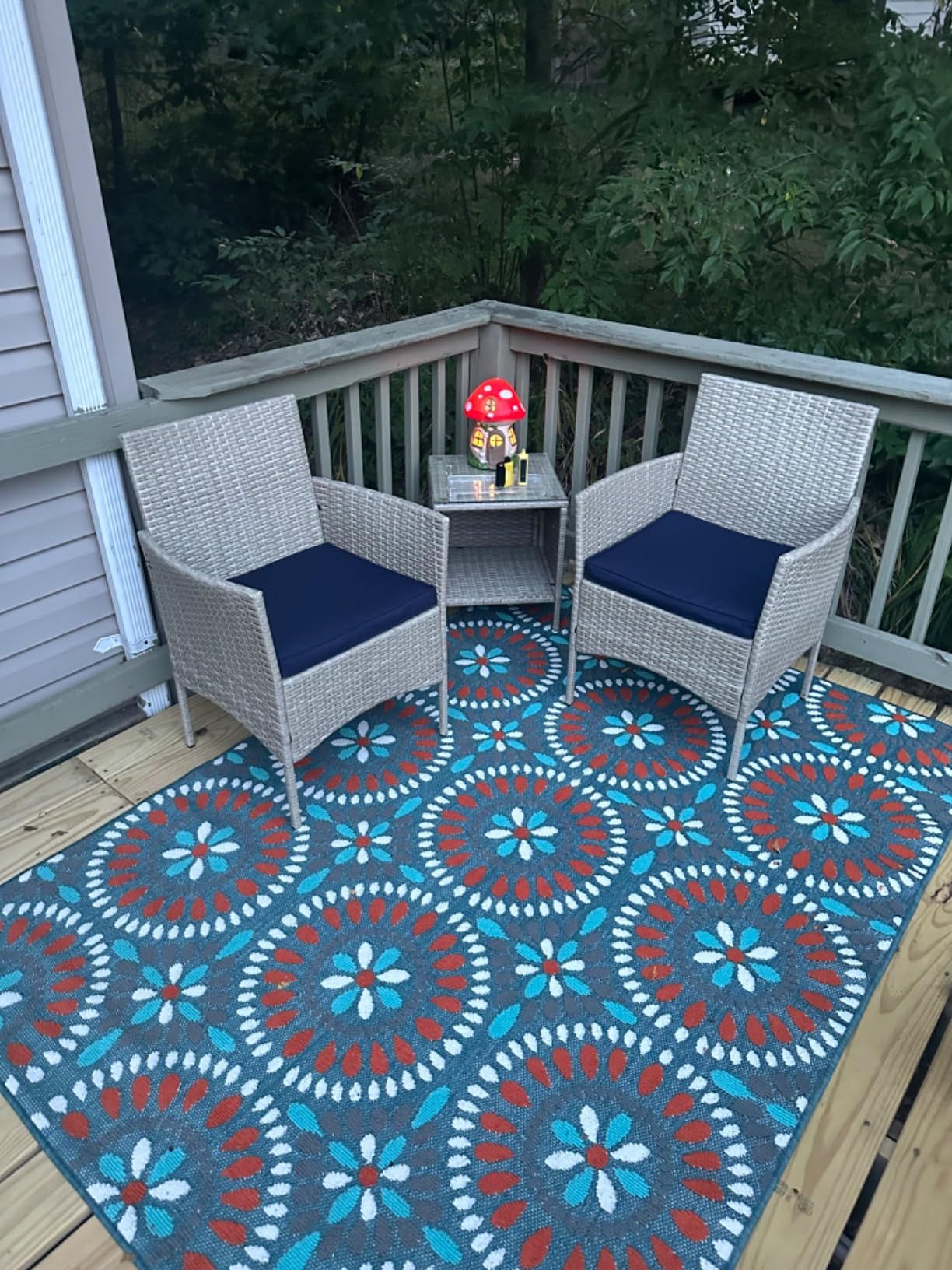 Outdoor Wicker Conversation 3 Piece Bistro Set Garden Patio Yard Porch Furniture Space Saving Pe Rattan 2 Chairs Cushions Side Storage Glass Table Sto