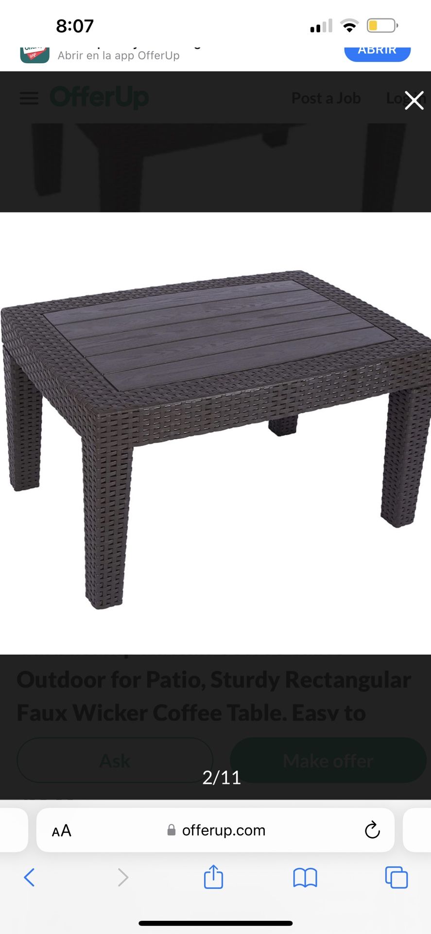 Varbucamp Wicker Coffee Table, Garden Patio Rattan Table Furniture with PP Board Brown