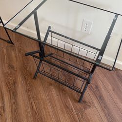 End  Glass Table With Magazine Rack 